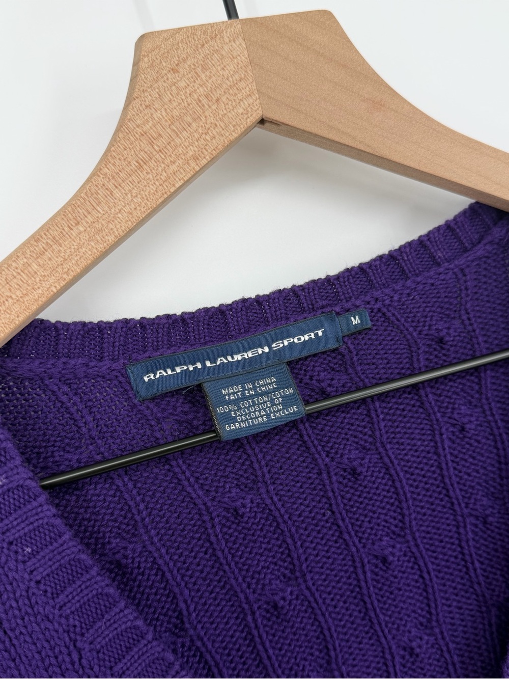 Ralph Lauren Sport Purple Cable Knit V-Neck Sweater Women’s Medium - Picture 3 of 8